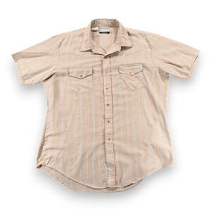 Vintage Karman Western Shirt Adult EXTRA LARGE Brown Striped Pearl Snap 80s